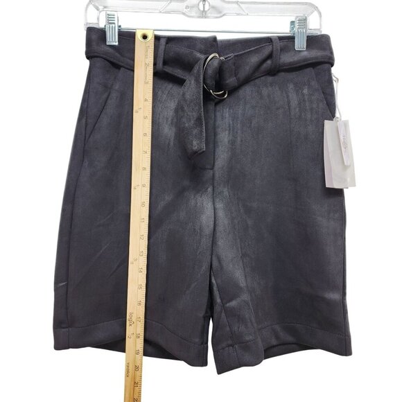 Womens Faux Leather High-Waisted Belted Shorts With Cuffed Hem Size S - Picture 7 of 7